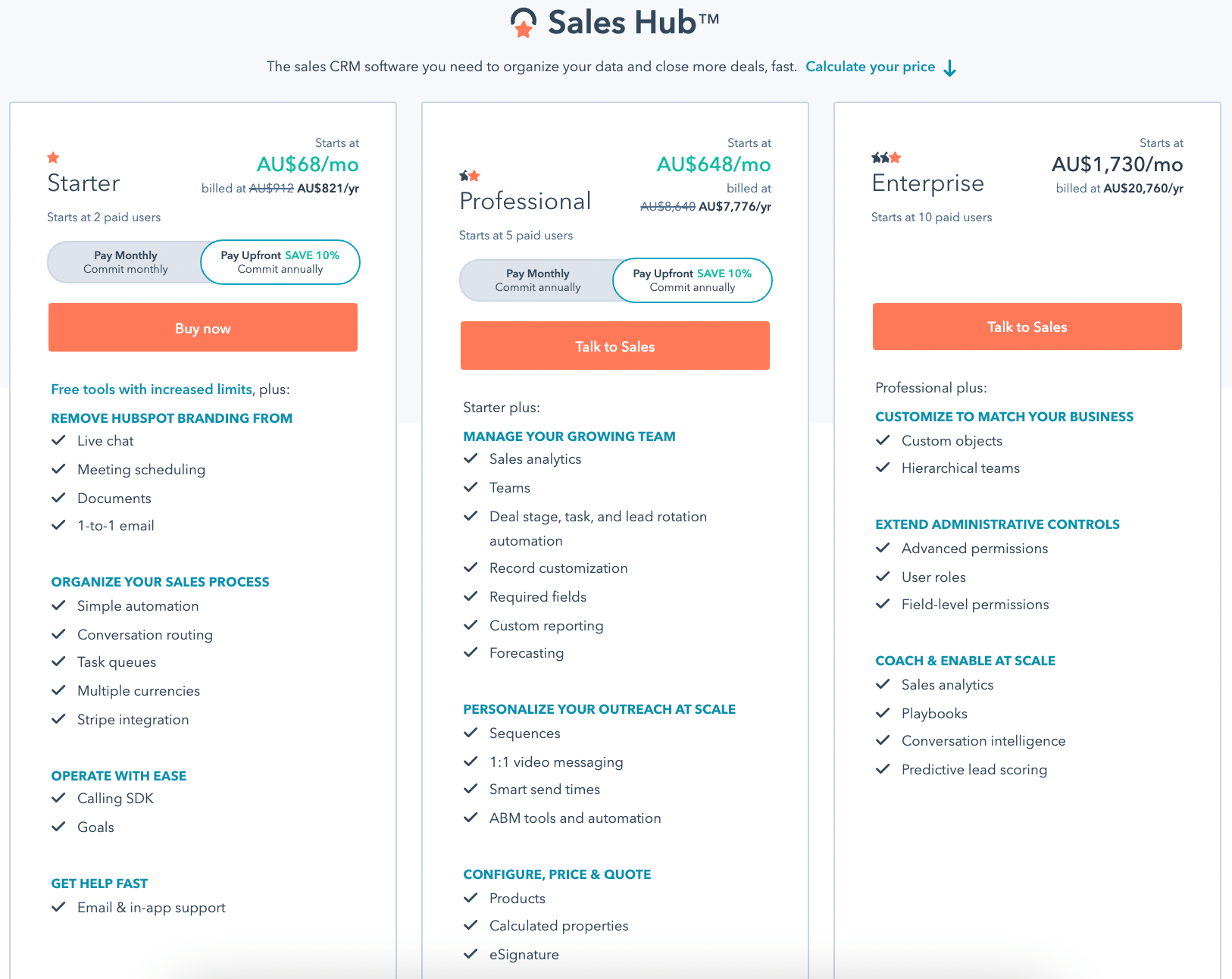 HubSpot Sales Hub inclusions