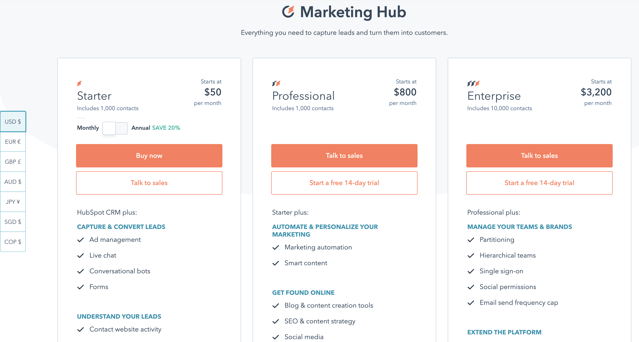 Hubspot pricing marketing hub 