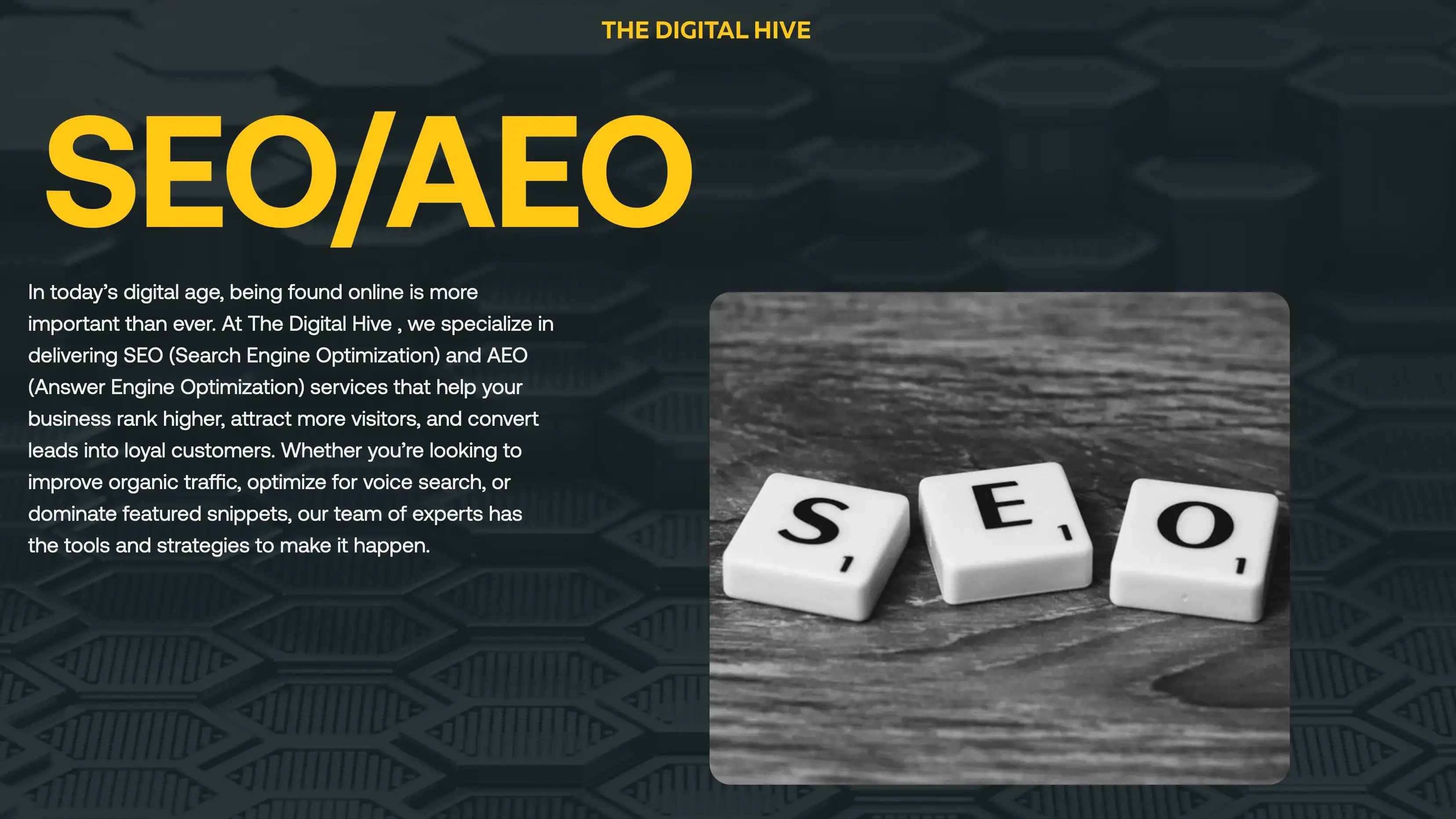 the digital hive aeo services page