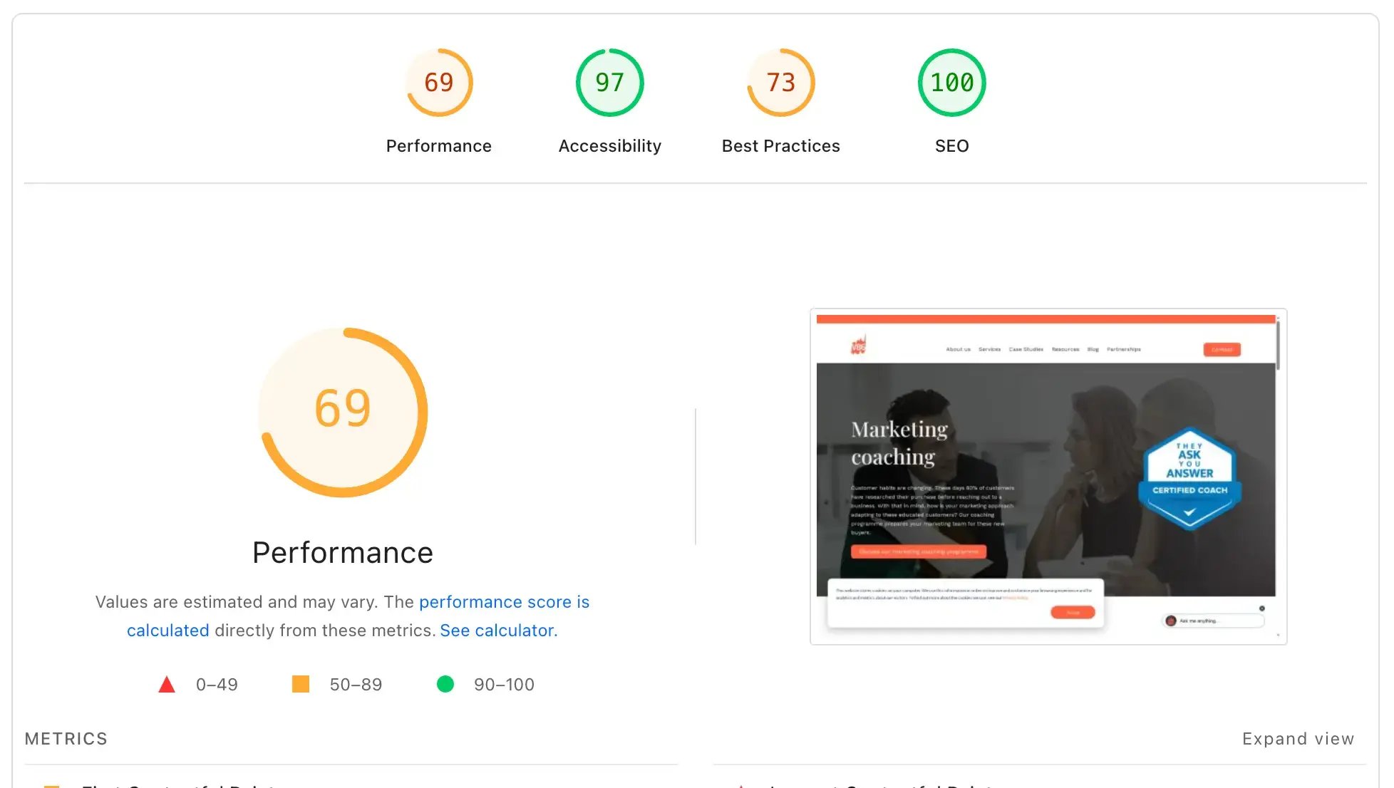 google page test results vanguard 86