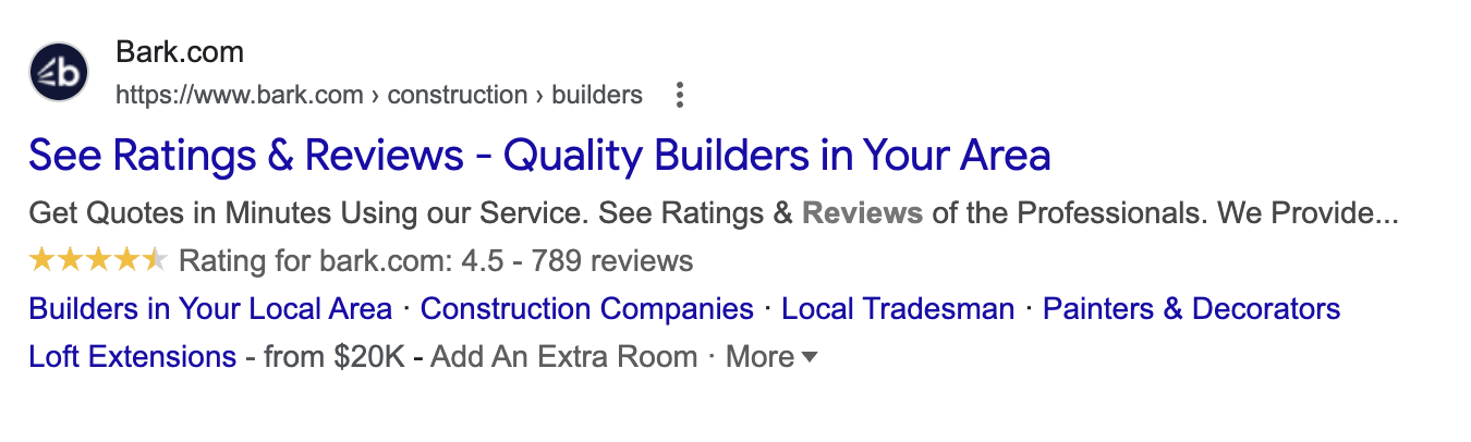 example of rich results on SERP