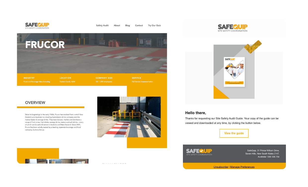 Examples of a case study page and email